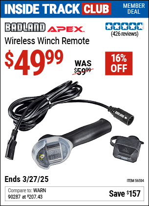 Harbor Freight Coupons, HF Coupons, 20% off - BADLAND Wireless Winch Remote for $59.99
