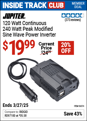 Harbor Freight Coupons, HF Coupons, 20% off - 120 Watt Continuous/240 Watt Peak Modified Sine Wave Power Inverter