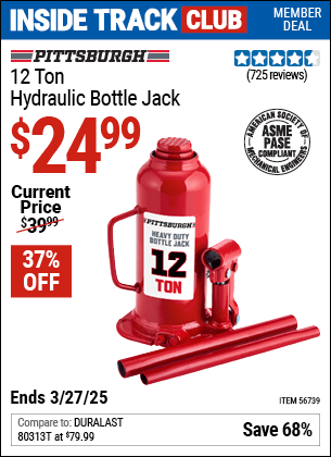 Harbor Freight Coupons, HF Coupons, 20% off - PITTSBURGH 12 Ton Hydraulic Bottle Jack for $29.99