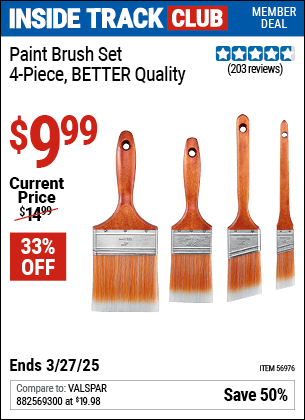Harbor Freight Coupons, HF Coupons, 20% off - Paint Brush Set, 4 Pc, BETTER Quality for $9.99