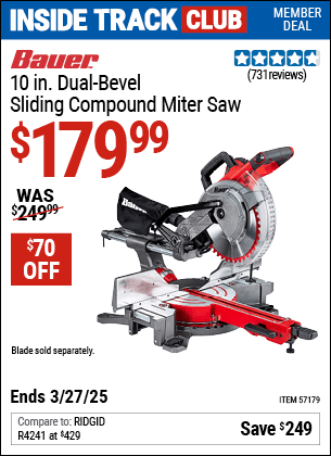 Harbor Freight Coupons, HF Coupons, 20% off - BAUER 10 in. Dual-Bevel Sliding Compound Miter Saw 