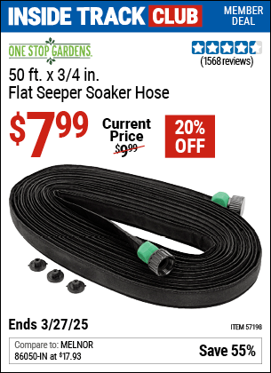 Harbor Freight Coupons, HF Coupons, 20% off - ONE STOP GARDENS 3/4 in. x 50 ft. Flat Seeper Soaker Hose for $7.99