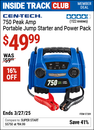 Harbor Freight Coupons, HF Coupons, 20% off - 750 Peak Amp Portable Jump Starter and Power Pack