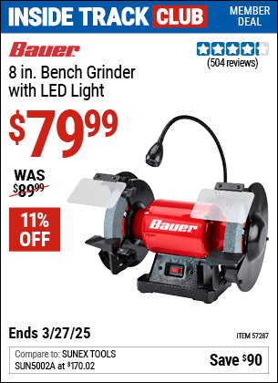 Harbor Freight Coupons, HF Coupons, 20% off - BAUER 8 in. Bench Grinder With LED Light for $79.99