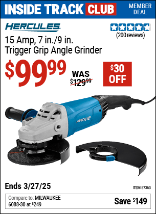Harbor Freight Coupons, HF Coupons, 20% off - HERCULES 15 Amp 7 in. /9 in. Trigger Grip Angle Grinder for $99.99