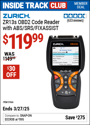 Harbor Freight Coupons, HF Coupons, 20% off - ZR13S OBD2 Code Reader with ABS/SRS/FixAssistxc2xae