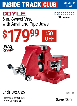 Harbor Freight Coupons, HF Coupons, 20% off - DOYLE 6 in. Swivel Vise with Anvil and Pipe Jaws for $199.99