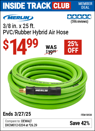 Harbor Freight Coupons, HF Coupons, 20% off - MERLIN 3/8 in. x 25 ft. PVC/Rubber Hybrid Air Hose for $14.99