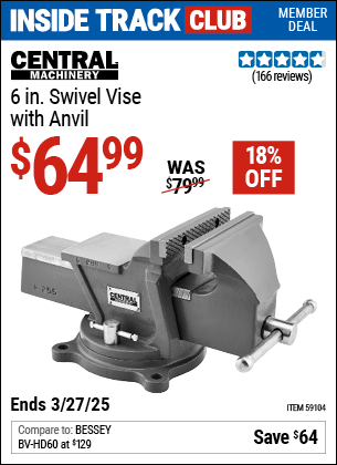 Harbor Freight Coupons, HF Coupons, 20% off - CENTRAL MACHINERY 6 in. Swivel Vise with Anvil 