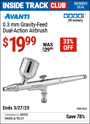 Harbor Freight Coupons, HF Coupons, 20% off - AVANTI 0.3mm Gravity Feed Dual Action Airbrush for $19.99