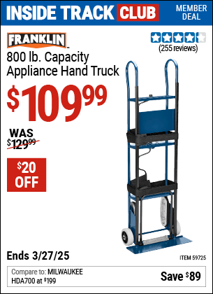 Harbor Freight Coupons, HF Coupons, 20% off - FRANKLIN 800 lb. Capacity Appliance Hand Truck for $99.99