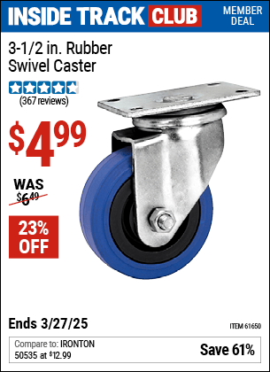 Harbor Freight Coupons, HF Coupons, 20% off - 3-1/2 in. Rubber Light Duty Swivel Caster for $4.99