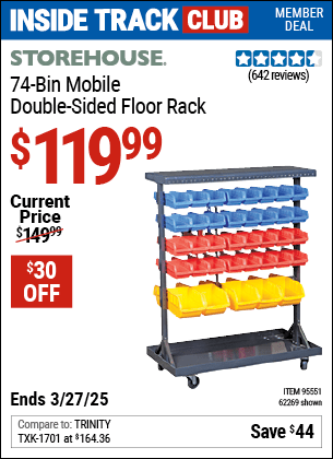 Harbor Freight Coupons, HF Coupons, 20% off - 74 Bin Mobile Double-sided Floor Rack