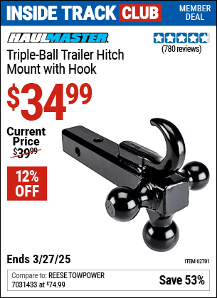 Harbor Freight Coupons, HF Coupons, 20% off - Triple Ball Trailer Hitch Mount With Hook