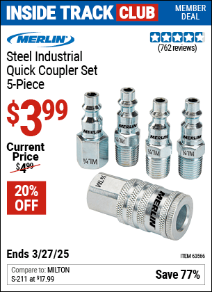 Harbor Freight Coupons, HF Coupons, 20% off - 5 Piece Steel Coupler Connector Kit Industrial Series