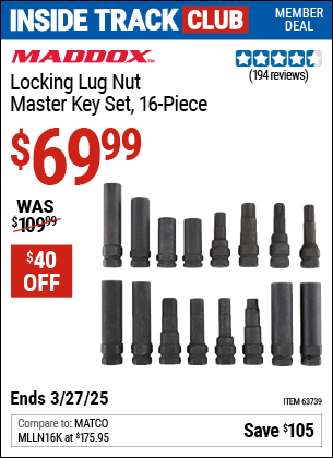Harbor Freight Coupons, HF Coupons, 20% off - 16 Piece Locking Lug Nut Master Key Set