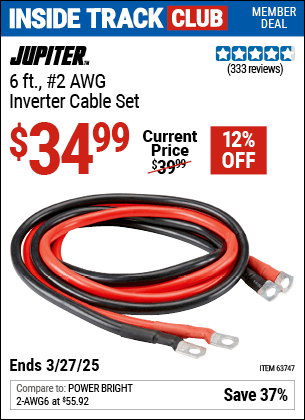 Harbor Freight Coupons, HF Coupons, 20% off - JUPITER 6 ft. Inverter Cable Set for $34.99