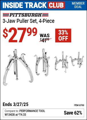 Harbor Freight Coupons, HF Coupons, 20% off - Three-jaw Puller 4 Piece Set