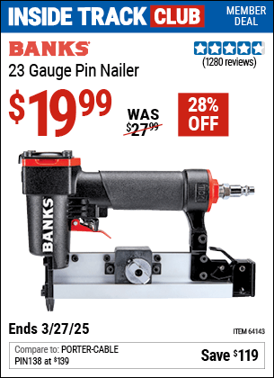 Harbor Freight Coupons, HF Coupons, 20% off - 23 Gauge Pin Nailer