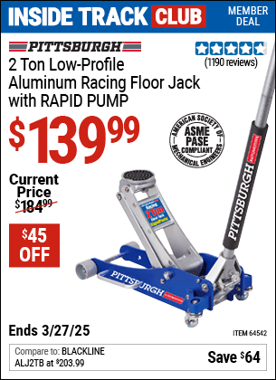 Harbor Freight Coupons, HF Coupons, 20% off - Rapid Pump 2 Ton Low Profile Aluminum Floor Jack