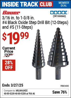Harbor Freight Coupons, HF Coupons, 20% off - 2 Piece Black Oxide Coated M2 Steel High Speed Step Bits