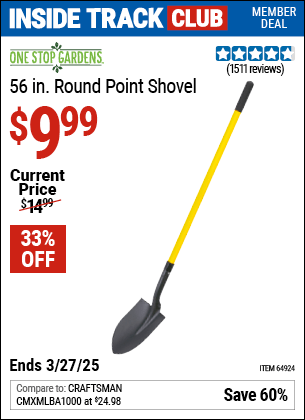 Harbor Freight Coupons, HF Coupons, 20% off - ONE STOP GARDENS 56 in. Round Point Shovel for $7.99