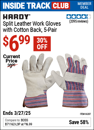 Harbor Freight Coupons, HF Coupons, 20% off - Split Leather Work Gloves 5 Pair