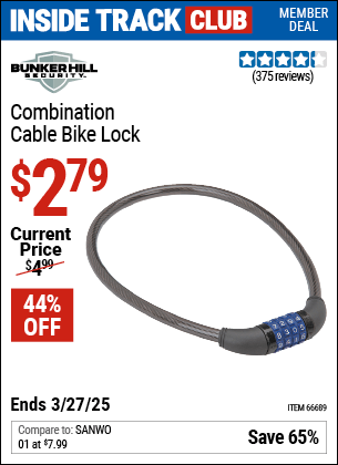 Harbor Freight Coupons, HF Coupons, 20% off - Combination Cable Bike Lock