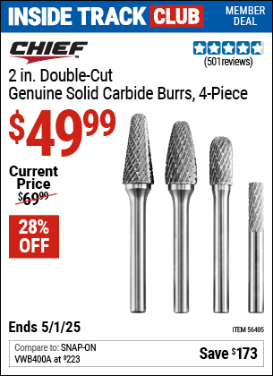 Harbor Freight Coupons, HF Coupons, 20% off - 2 in.  Double Cut Genuine Solid Carbide Burrs, 4 Pc.