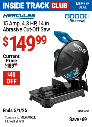 Harbor Freight Coupons, HF Coupons, 20% off - 15 Amp 4.3 HP 14 in.  Abrasive Cut-Off Saw