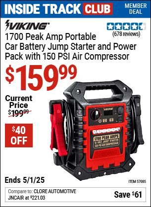 Harbor Freight Coupons, HF Coupons, 20% off - 1700 Peak Amp Portable Jump Starter and Power Pack with 250 PSI Air Compressor