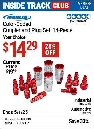 Harbor Freight Coupons, HF Coupons, 20% off - Color-Coded Industrial Coupler and Plug Kit, 14 Pc.