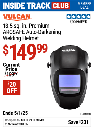 Harbor Freight Coupons, HF Coupons, 20% off - VULCAN Premium ARCSAFE Auto-Darkening Welding Helmet for $149.99