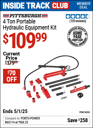 Harbor Freight Coupons, HF Coupons, 20% off - PITTSBURGH 4 Ton Portable Hydraulic Equipment Kit for $119.99