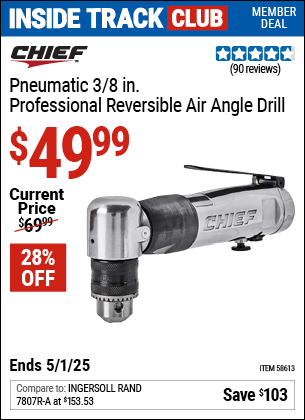 Harbor Freight Coupons, HF Coupons, 20% off - CHIEF 3/8 in. Professional Reversible Air Angle Drill for $49.99