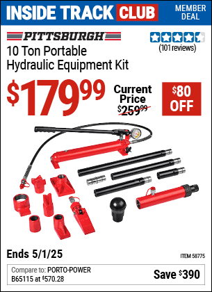 Harbor Freight Coupons, HF Coupons, 20% off - PITTSBURGH 10 Ton Portable Hydraulic Equipment Kit 