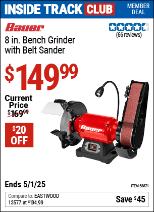 Harbor Freight Coupons, HF Coupons, 20% off - BAUER 8 in. Bench Grinder with Belt Sander 