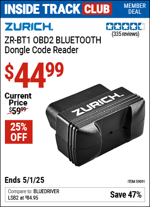 Harbor Freight Coupons, HF Coupons, 20% off - ZURICH ZRBT1 OBD2 BLUETOOTH Code Reader for $44.99