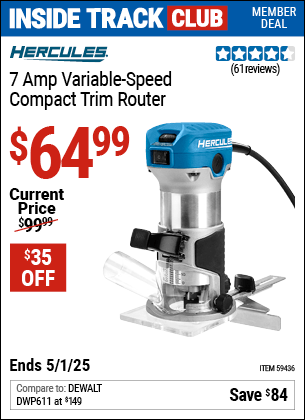 Harbor Freight Coupons, HF Coupons, 20% off - HERCULES 1/4 in. Variable-Speed Compact Trim Router for $64.99