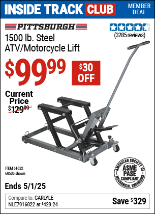 Harbor Freight Coupons, HF Coupons, 20% off - 1500 Lb. Capacity Atv/motorcycle Lift