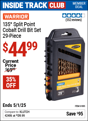 Harbor Freight Coupons, HF Coupons, 20% off - 29 Piece 135 Split Point Cobalt Drill Bit Set