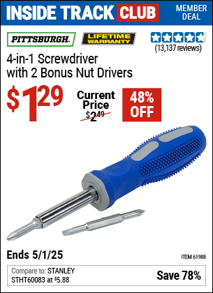 Harbor Freight Coupons, HF Coupons, 20% off - 4-in-1 Screwdriver