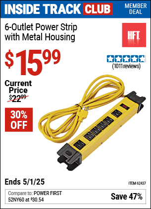 Harbor Freight Coupons, HF Coupons, 20% off - 6 Outlet Heavy Duty Power Strip With Metal Housing