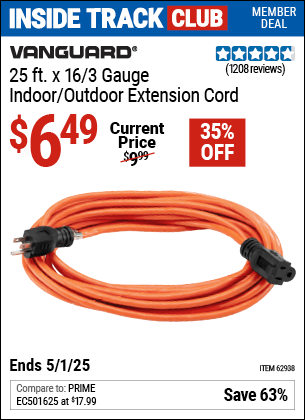 Harbor Freight Coupons, HF Coupons, 20% off - 25 ft. x 16 Gauge Indoor/Outdoor Extension Cord