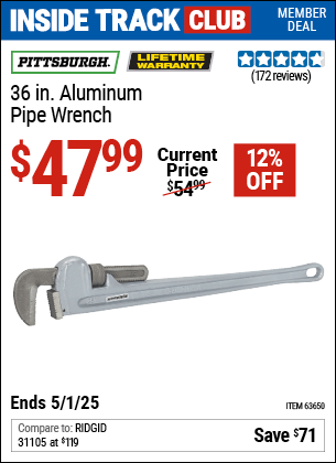 Harbor Freight Coupons, HF Coupons, 20% off - 36 in. Aluminum Pipe Wrench