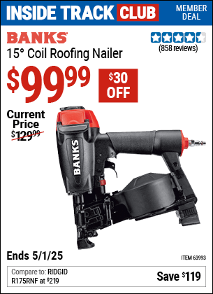 Harbor Freight Coupons, HF Coupons, 20% off - Banks 15deg. Coil Roofing Nailer