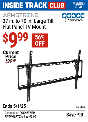 Harbor Freight Coupons, HF Coupons, 20% off - ARMSTRONG Large Tilt Flat Panel TV Mount for $19.99