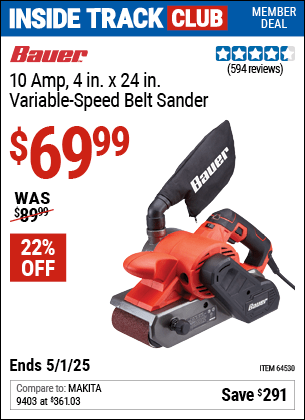 Harbor Freight Coupons, HF Coupons, 20% off - 10 Amp 4 in. x 24 in. Variable Speed Belt Sander