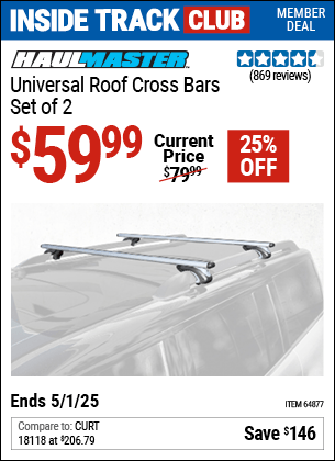 Harbor Freight Coupons, HF Coupons, 20% off - Universal Roof Cross Bars Set Of 2