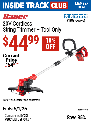 Harbor Freight Coupons, HF Coupons, 20% off - BAUER 20V Hypermax Lithium Cordless String Trimmer for $39.99